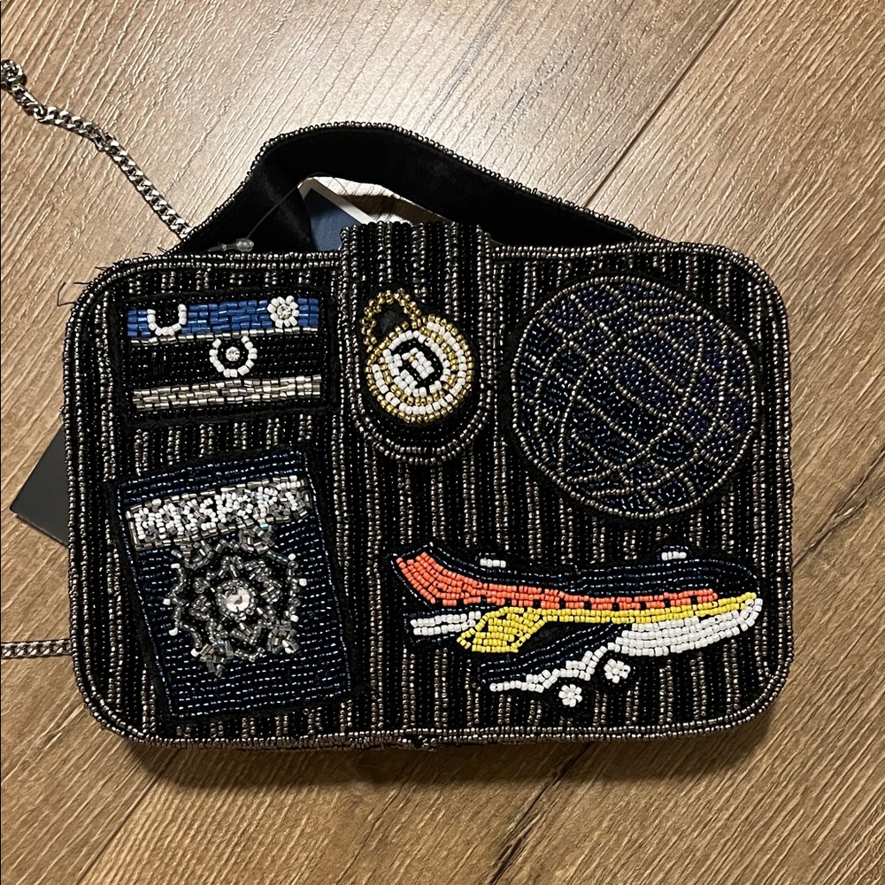 Beaded Travel-Themed Purse, Airplane Beaded Bag